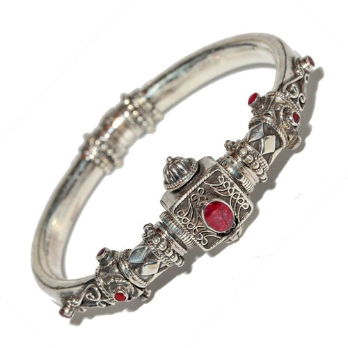 Artisan Raw Ruby Scroll-work Hinged Bangle.