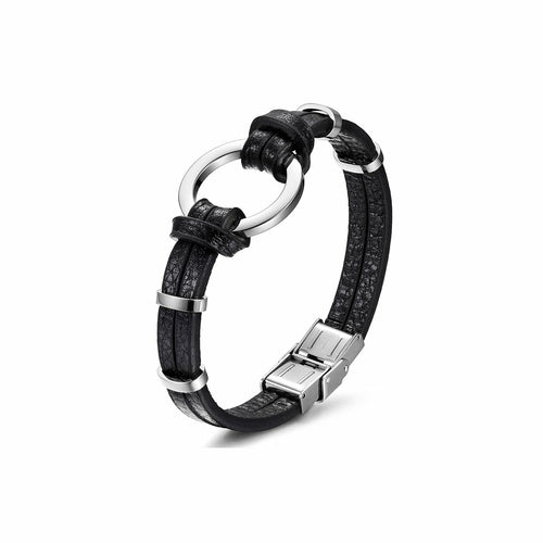Black/Silver Circle Warp Leather Strap Day Collar