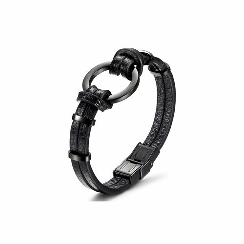 Black/Silver Circle Warp Leather Strap Day Collar