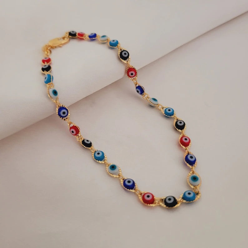 18K Gold Evil Eye Anklet