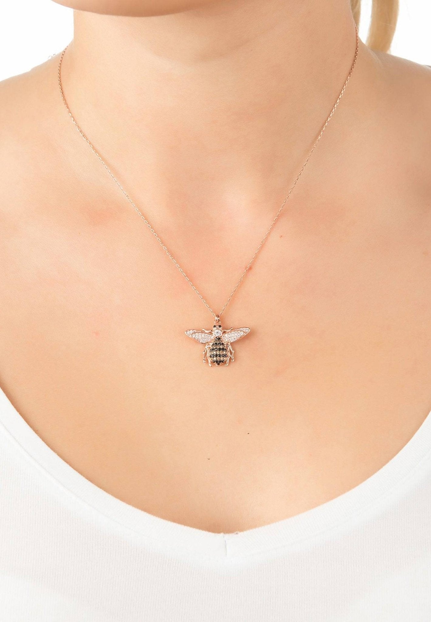 rose gold bee necklace