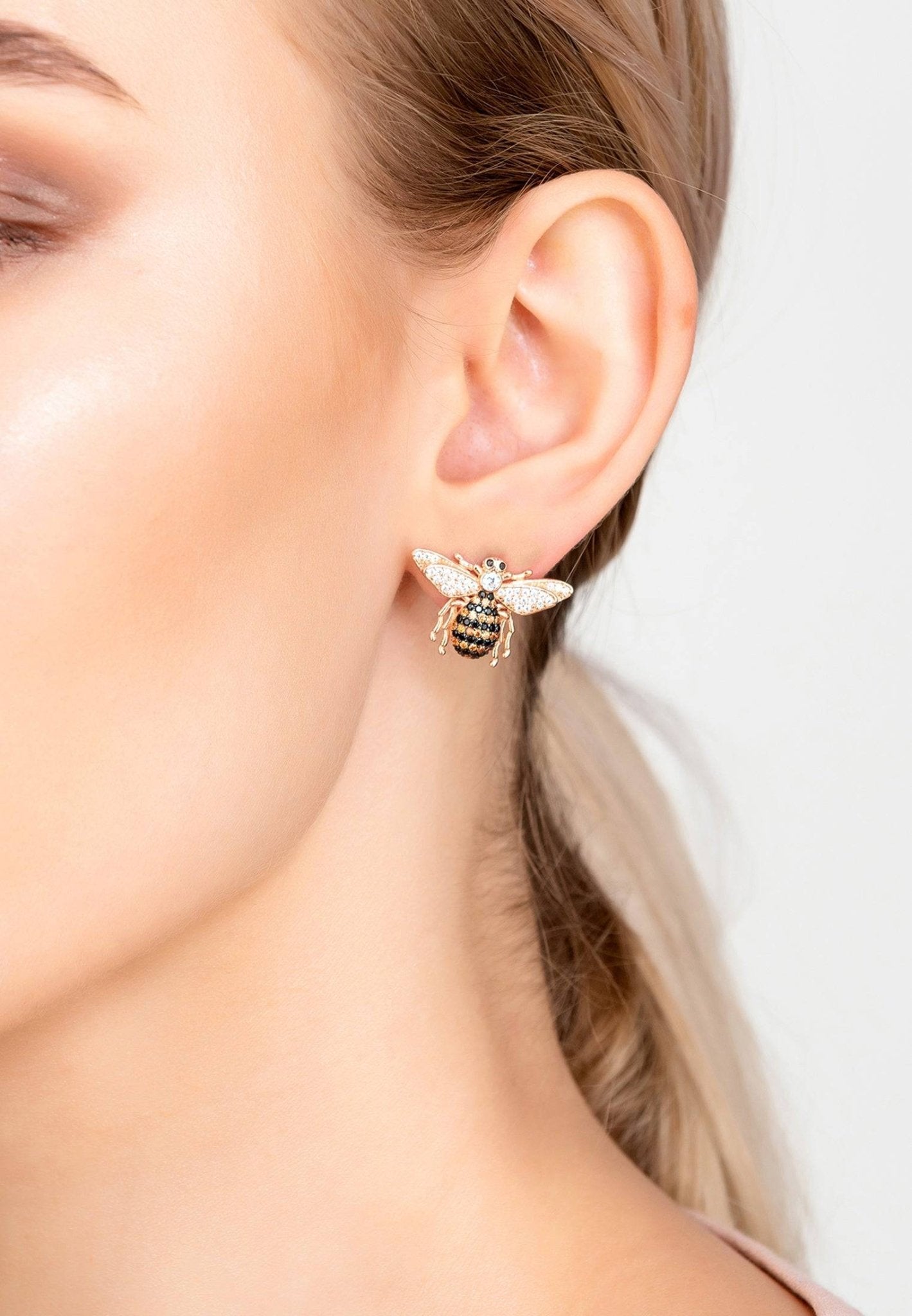 rose gold bee earrings