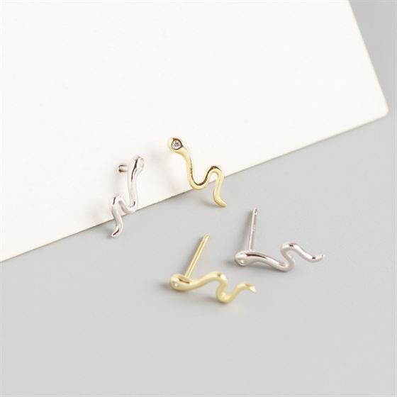 Little Sterling Silver/18K Gold Snake Earrings
